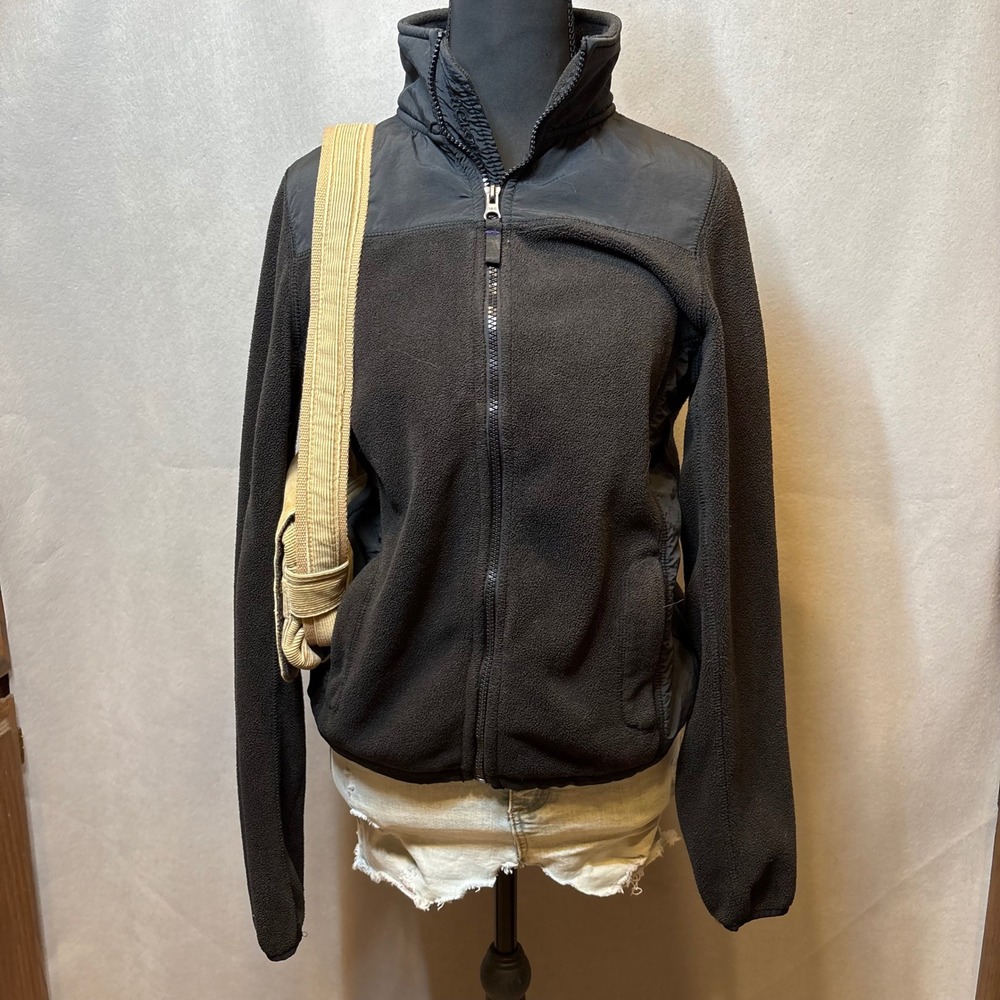 Aeropostale Womens Full Zip Fleece Jacket Black Mixed Media Mock Neck Small